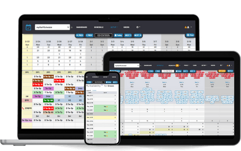 myStaffSchedule is multi-platform and available on the Apple App Store, Google Play store, and in web browsers.